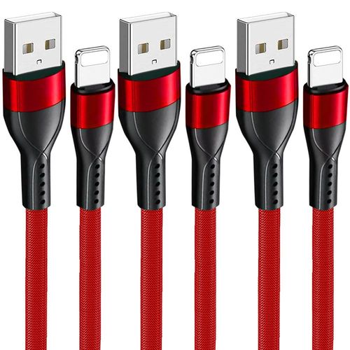 3 Cble USB Charge Rapide 3A pour iPhone 14 Pro Max, 14 Plus, 13 Pro Max, 12 11 XR XS - Nylon Robuste 1M Rouge