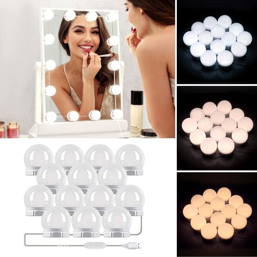 3 Couleurs Lumires De Miroir,14 Ampoules Hollywood Dimmable Led Mirror Light Kit,10 Niveaux De Luminosit Miroir Lumineux De Salle De Bains (Miroir Non Inclus)