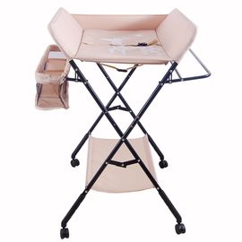 3 En 1 Table A Langer Pliable Pour Bebe A Roulettes Avec Panier De Rangement Charge 50kg Structure En Fer Rose Rakuten