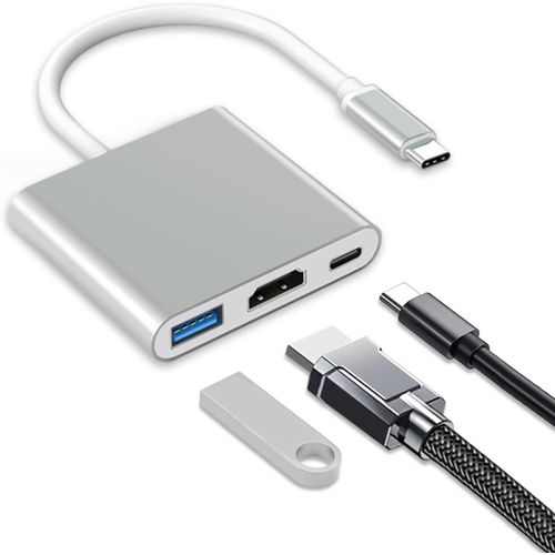 3-in-1 Adaptateur USB C HDMI Light-Ning vers HDMI Cble HDMI pour TV Adaptateur, Adaptateur USB C vers HDMI, Multiport Numrique AV avec 4K HDMI, USB-A 3.0, 3 en 1 Plug and Play HDMI USB C.[G151]