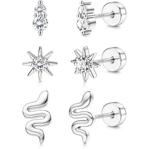 3 Paires De Boucles D'oreilles En Argent Et Or S925 Clous D'oreilles Avec Dos Plat En Or 14k, Boucles D'oreilles Mdicales Et Hypoallergniques Pour Femmes Et Filles Conch