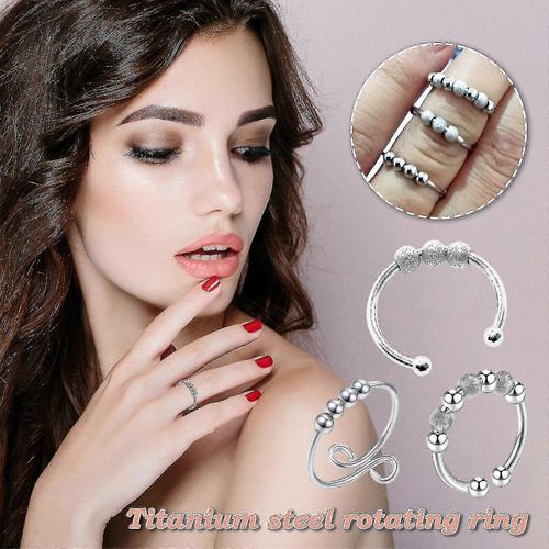 3 Pcs Anneaux D'anxit Pour Hommes Femmes - Bagues  Doigts Ouverts Avec Perles, Bagues Anti-Stress Pour L'anxit Soulagement Du Stress Bijoux Egulatetion Taille