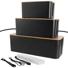 3 Pcs Boîte de Rangement de Câbles, 3 Tailles Boîte Cache Câble Noir, Cache  Multiprise Electrique avec Bois Couvercle pour Ranger Câbles et 3 Attache  de Cables