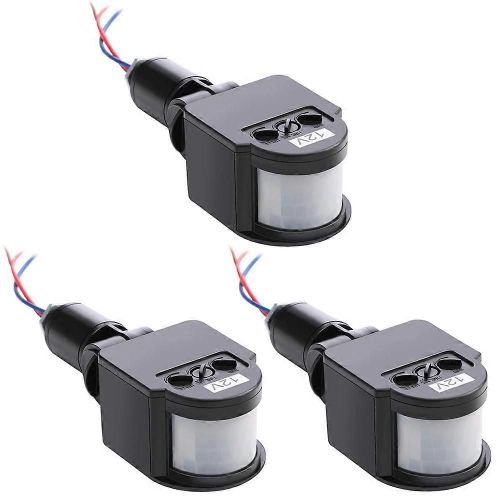 3 Pcs Noir Dtecteurs De Mouvement Dtecteur De Lumire Interrupteur Extrieur Pir Courant Continu 12v Mouvement Senso