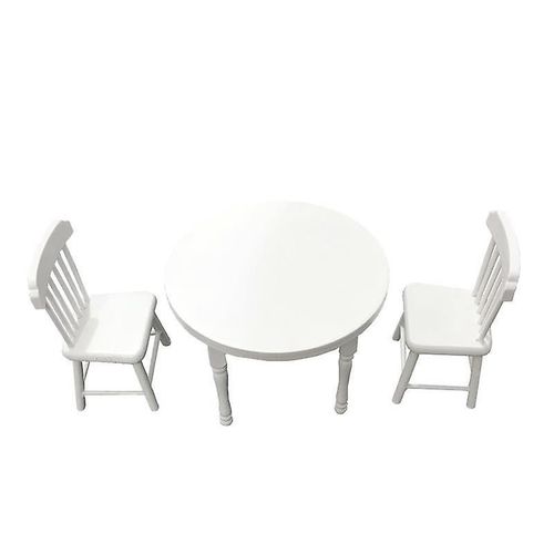 3 Pcs/Set 1 :12 Miniature Meubles Table  Manger En Bois Blanc Avec 2 Chaises Accessoires