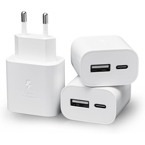 3 Pices Chargeur Usb C,25w 2 Port Prise Usb-A & Usb-C Chargeur Rapide Adaptateur Type C Secteur Pour Apple Iphone 16/15/14/13/12/11/Pro/Max X Xs Xr 8 7 6s Plus Mini Se,Ipad,Samsung Galaxy