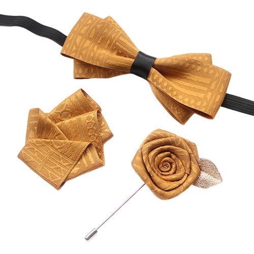 3 Pices/Ensemble Hommes Cravate Poche Serviette Broche Ensemble Costume Accessoire Ensemble Dtachable Conception Costume Chemise Cou Cravate Poche Carr Badge Ensemble-Jaune