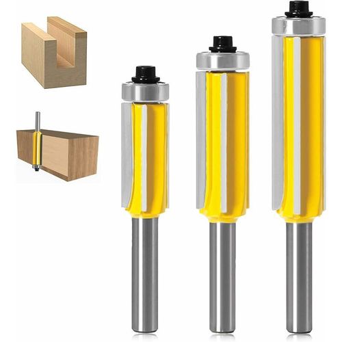 3 Pices,Fraise Defonceuse,Tige 4 Flte Fraise  Copier Avec Roulement Suprieur Fraise Pour Affleurer Droite Carbure Fraisage De Menuiserie Bricolage De Coupe (Mtal) Goodnice