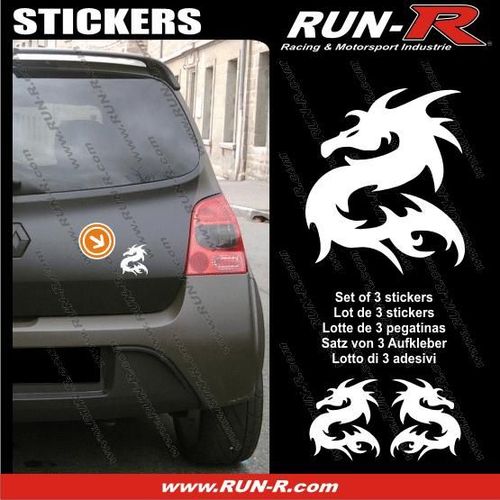 3 Stickers Dragon 11 Cm - Blanc