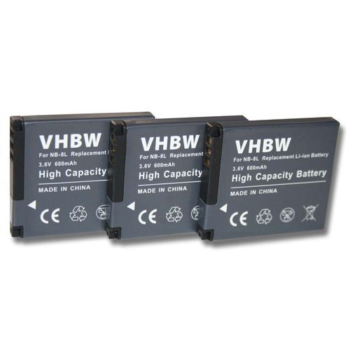 vhbw 3x batterie compatible avec Canon Powershot A2200, A3200 IS, A3300 IS, A3000 IS, A3100 IS, A3150 IS, A3350 IS appareil photo (600mAh, 3,6V)