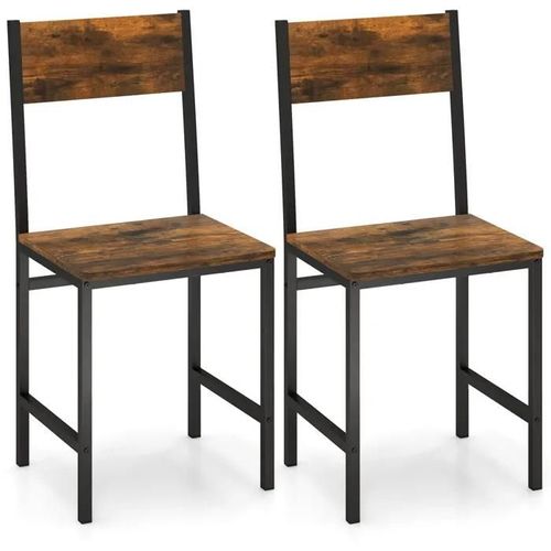 Costway Lot 2 Chaises Industrielles De Salle À Manger, Pieds En Métal, Dossier Incliné, Grain De Bois Rustique Pour Salle À Manger