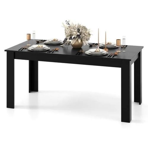 Costway Table À Manger Noir Mat - L 160 X P 80 X H 77 Cm - Contemporain, 6 - 8 Personnes