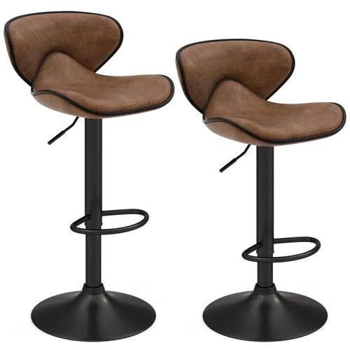 Costway Lot 2 Tabourets De Bar Industriels Réglables En Hauteur 65-85 Cm, Avec Dossier, Cadre En Métal Pour Salle À Manger, Cuisine