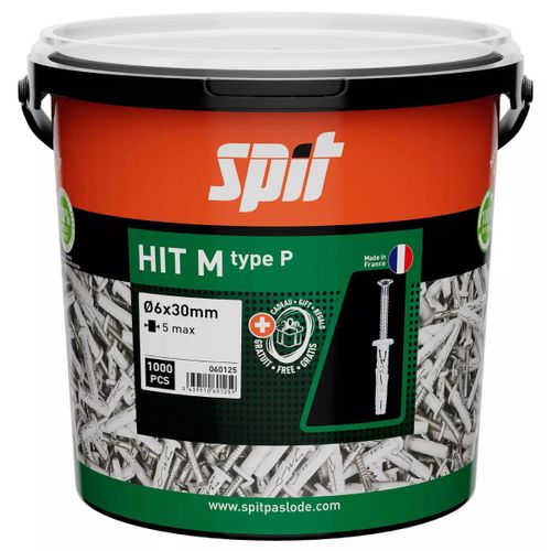 Cheville à frapper HIT-M P tête plate en nylon et clou-vis zingué - Seau de 1000 pièces - SPIT - 060125