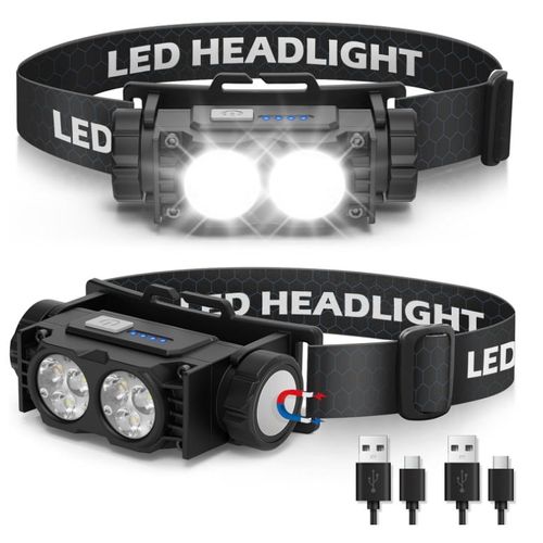 Lampe Frontale 2 Pièces, Lampe Frontale Led Ultra Puissante 2000 Lumens, Torche Frontale 3 Modes Ipx5 Étanche Rechargeable Usb, Pour Pêche, Camping, Cyclisme, Running