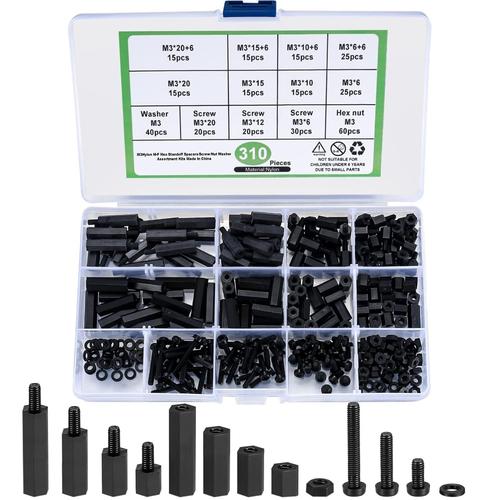 310 Pièces Nylon Hex Entretoise Vis Écrou Standoff Assortiment Kit, M3 Mâle Femelle Entretoises de Colonne Vis écrous pour Cartes de Circuit Imprimé