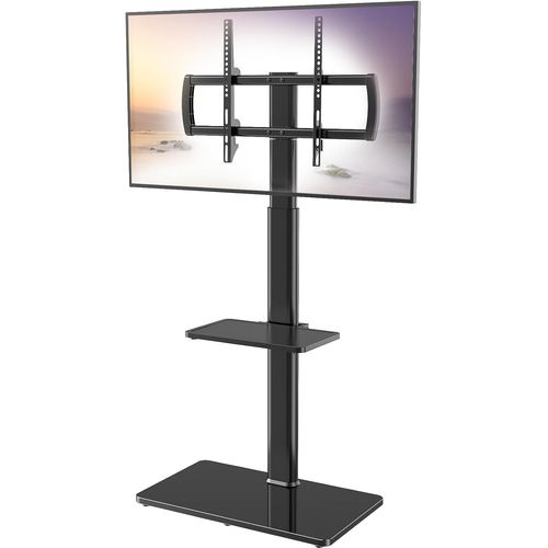 Support TV universel avec support pivotant à 80 degrés, hauteur réglable et design peu encombrant pour la plupart des téléviseurs LCD LED OLED de 27 à 65"", 2 étagères, parfait pour coin et chambre à