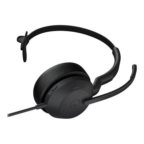 Jabra Evolve2 50 MS Mono - Micro-casque - sur-oreille - Bluetooth - filaire - Suppresseur de bruit actif - USB-C - noir - certifié Zoom, Certifié pour Microsoft Teams, Cisco Webex Certified...
