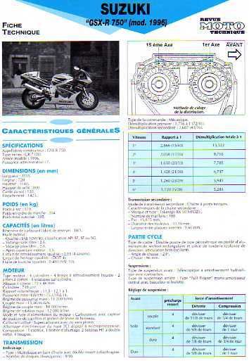 CARTE FICHE MOTO . SUZUKI GSX 750 R . FICHE NEUVE