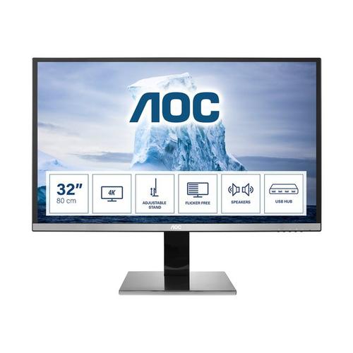 AOC Pro-line U3277PWQU - Écran LCD - 31.5" - 3840 x 2160 4K @ 60 Hz - MVA - 350 cd/m² - 3000:1 - 4 ms - HDMI, DVI-D, VGA, DisplayPort, MHL - haut-parleurs - noir, argent