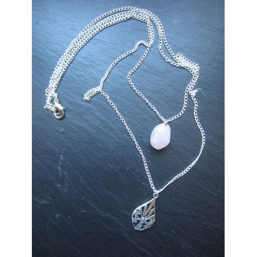 Collier Multi Rangs Avec Quartz Rose