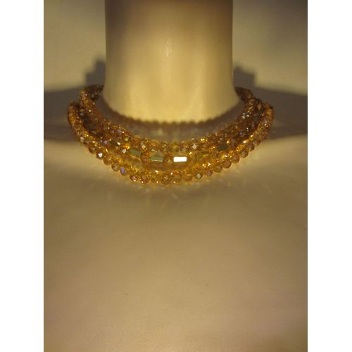Collier Multi Rangs Champagne En Perles De Verre