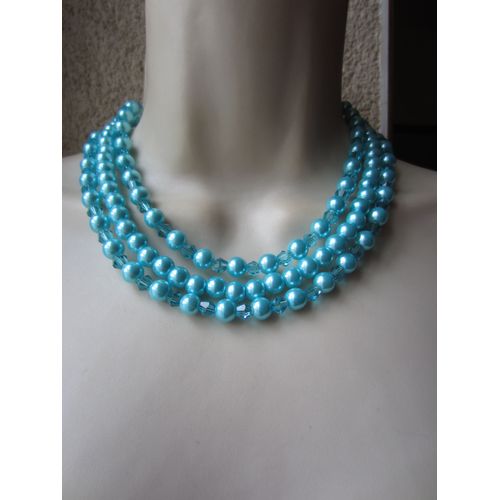 Collier Multi Rangs De Perles Bleues