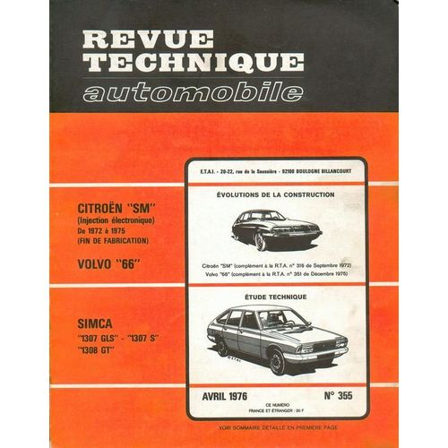 Revue Technique Automobile  N° 355 : Simca 1307 Gls 1307 S 1308 Gt