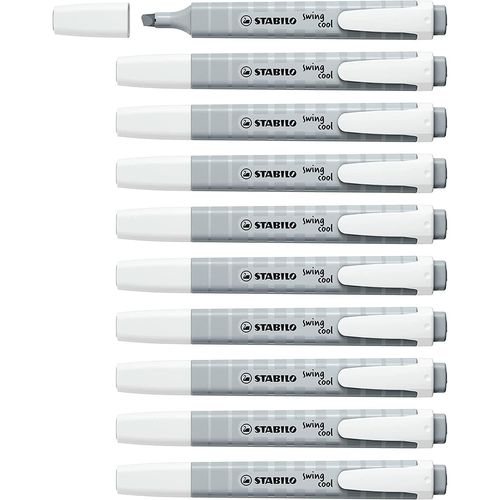 Stabilo Lot De 10 Surligneurs Swing Cool Pointe Biseau Pastel Gris Soie