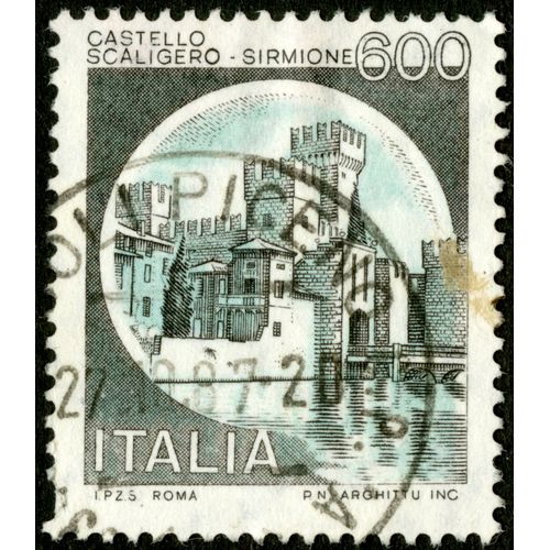 Timbre Oblitéré Italia , Castello Scaligero - Sirmione, 600