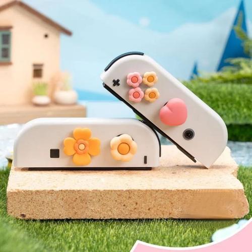 Abxy-Bouton De Direction Croisée D-Sub,Autocollant De Clé,Joystick,Thumb Stick,Grip Cap Cover,Nintendo Switch,Oled Ns Joy-Con Skin Case - Type Flower Pink