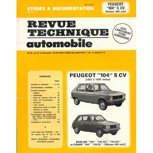 Revue Technique Automobile  N° 327 : Peugeot 104 5 Cv