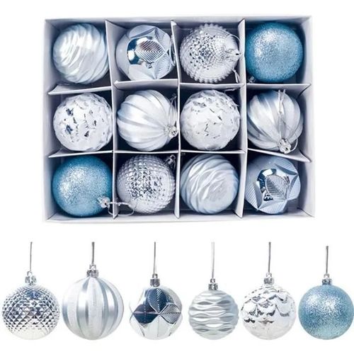 TEMPSA 12pcs Boules Pendentives de Noël 5cm Décoration Sapin de Noël Fête BLEU