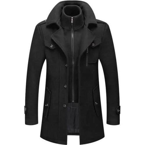 Manteau Homme - Noir - Pardessus Laine Mi-Long Caban Veste Chaud Épaissir Automne Hiver