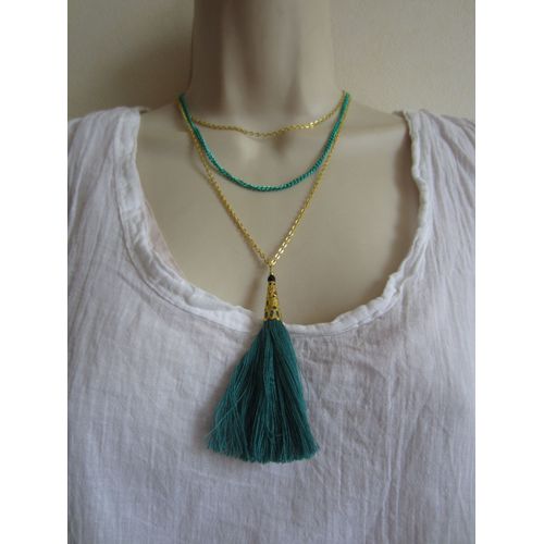 Collier Multi Rangs Vert Et Doré