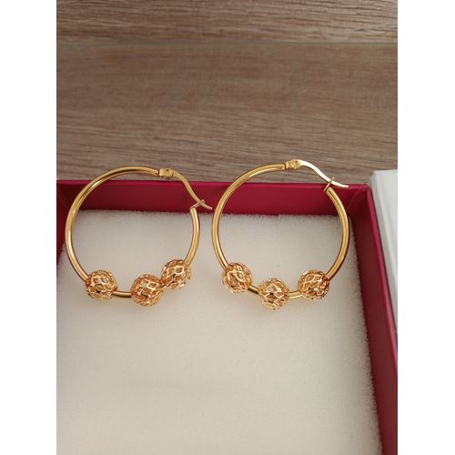 Créoles En Plaqué Or Avec 3 "Boules" Diamètre 3,3 Cm