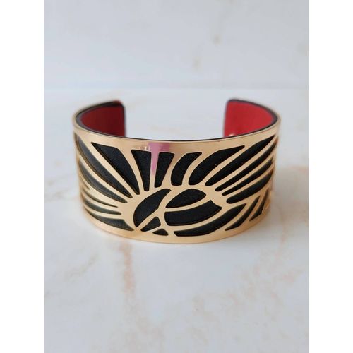 Bracelet Manchette Rétro Doré Et Noir En Acier Inoxydable