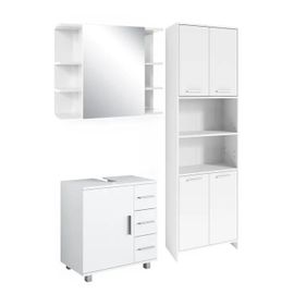 Vicco Ensemble De Meubles De Salle De Bains Maris, Blanc, 3 Pièces, Avec Armoire Haute, Armoire De Toilette Et Armoire Sous Lavabo