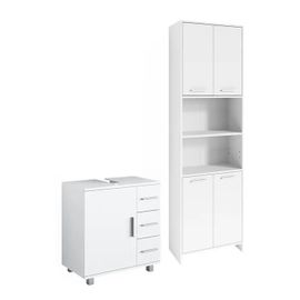 Vicco Ensemble De Meubles De Salle De Bain Maris, Blanc, 2 Pièces, Avec Armoire Haute Et Meuble Sous-Lavabo