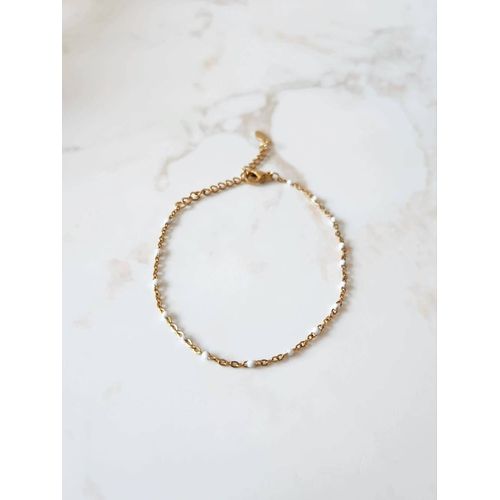 Bracelet Doré Simple En Acier Inoxydable Et Petites Perles Blanches