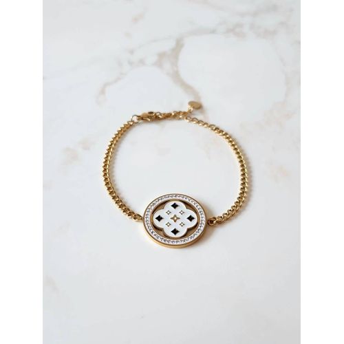 Bracelet Nouvelle Tendance Doré En Acier Inoxydable Avec Motifs Blancs Et Strass