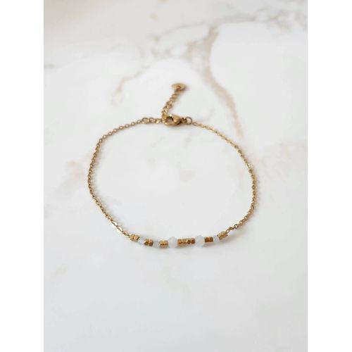 Bracelet Fin Doré En Acier Inoxydable Avec Perles Blanches