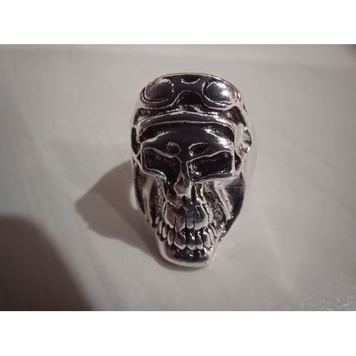 Bague Tête De Mort Pilote,Métal Argente,Taille 20