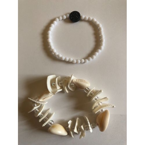 Lot De 2 Bracelets Coquillages Naturels Et Petites Perles Fantaisie -