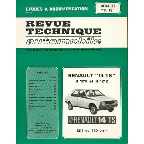Revue Technique Automobile  N° 0 : Renault 14 Ts R 1211 Et R 1212