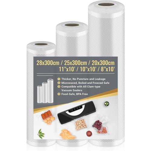 Rouleau Sous Vide Alimentaire, 3 Packs 28/25/20 X 300Cm Sac Sous Vide, Convient À Tous Machine Sous Vide, Sachet Sous Vide Alimentaire Sans Bpa