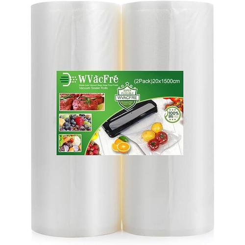 2 Rouleau 20X1500Cm Rouleau Sacs Pour Machine Sous Vide Alimentaire,Sans Bpa Et Lfgb Sac De Congelation Sous Vide,Compatible Avec N'Importe Quelle Scelleuse Sous Vide