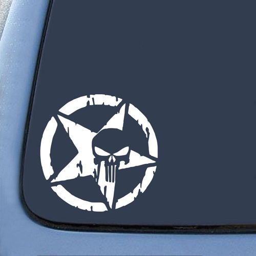 Punisher Skull Car Sticker Skull Pentagram Car Sticker Pack 2 Pack pour Voiture ou Moto (Blanc, 13*13cm)