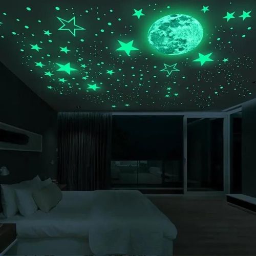435 Points Lune et Etoiles phosphorescentes Stickers Muraux fluorescents Lumineux Autocollant Plafond pour Décoration de Chambre d