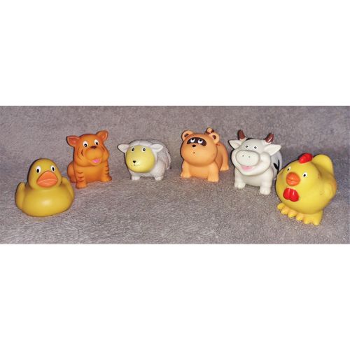 Animaux En Caoutchouc Pour Le Bain (Canard, Poule, Mouton, Vache, Tigre Et Raton Laveur)